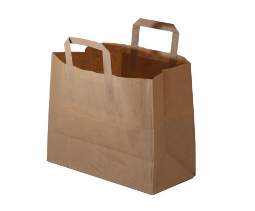 Papírtáska szalagfüles FEKVŐ barna 32x27+17cm (25db)