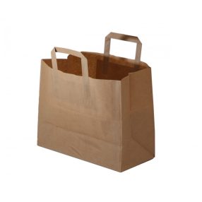 Papírtáska szalagfüles FEKVŐ barna 32x27+17cm (25db)